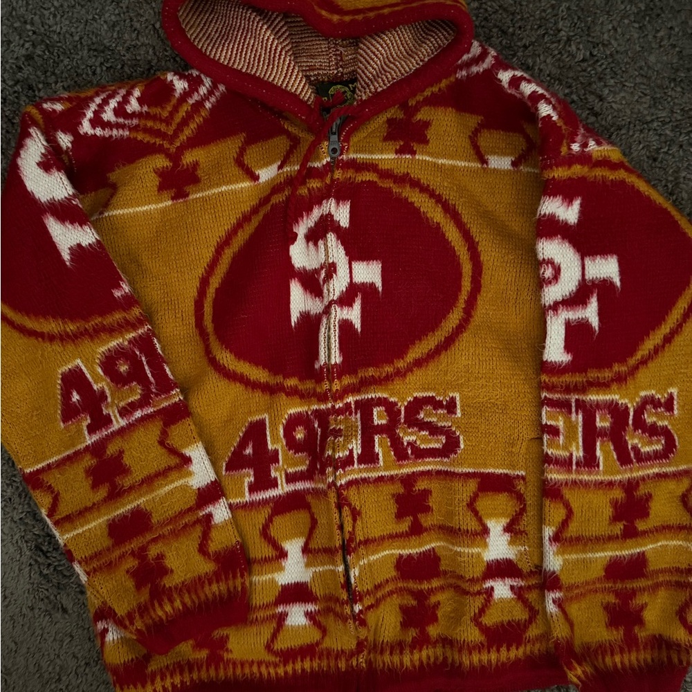 49ers Men's Red and Gold Zip-Up Sweater